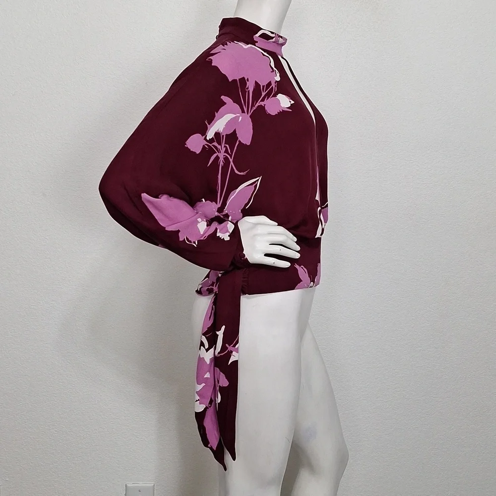 Free People Plum Combo Floral Boho Romantic Say You Love Me Blouse Size M - Picture 5 of 14